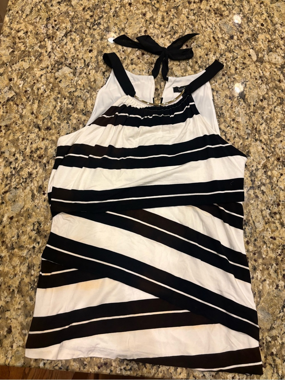 White House Black Market Black & White Striped Halter Tank